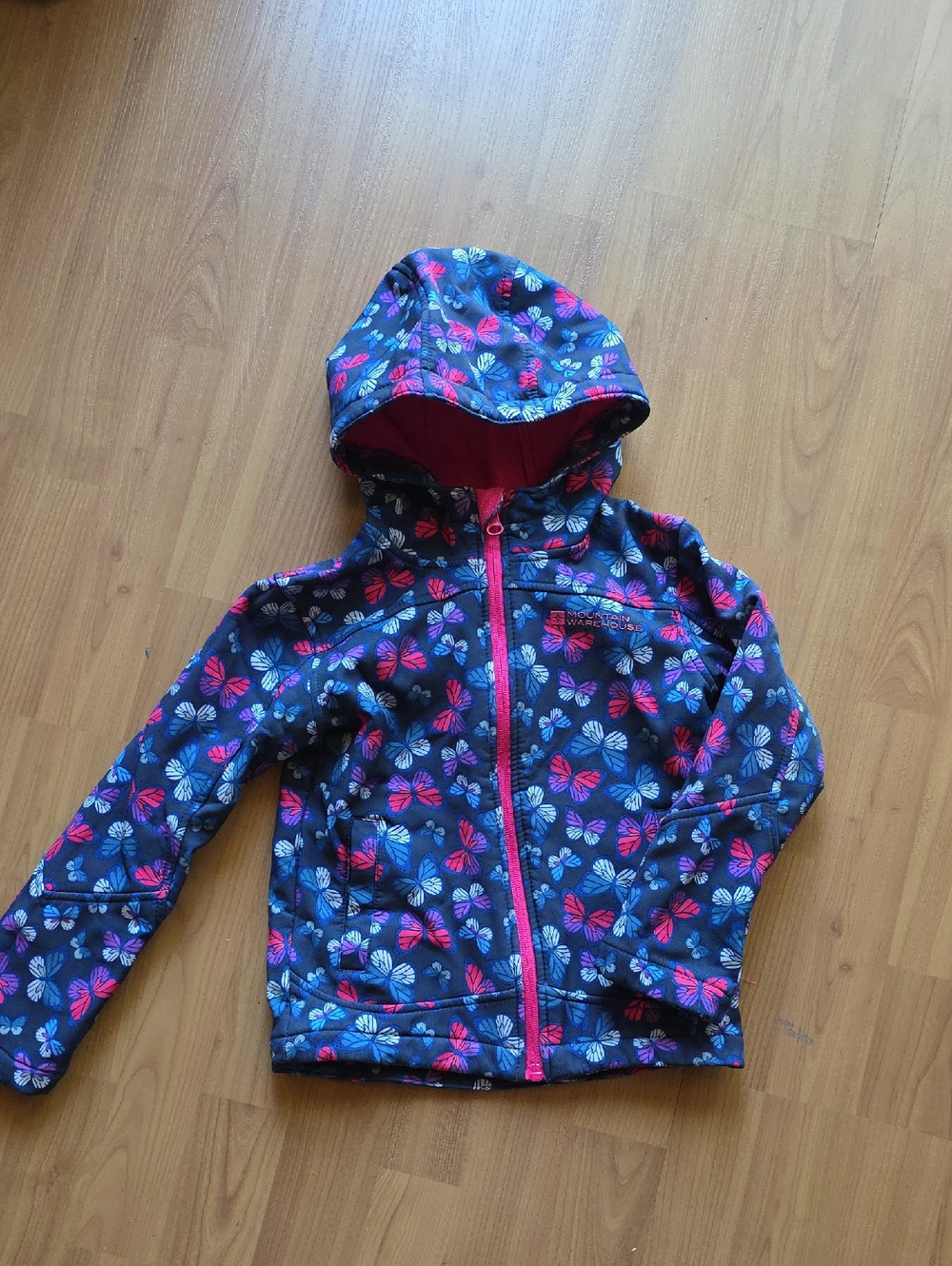 Kids Hooded Butterfly Print Jacket - Navy with Pink & Blue (5-6Y)